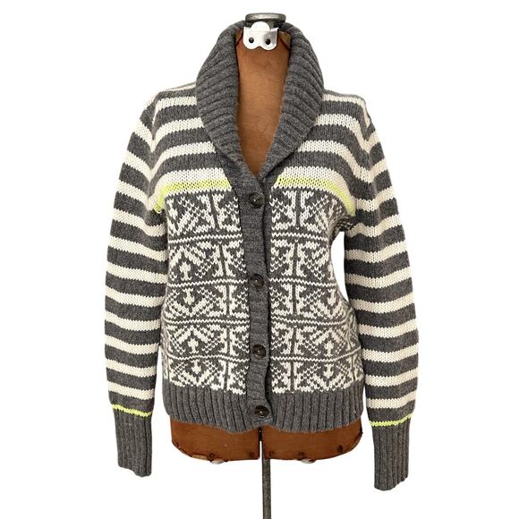 Gap Sz L Shawl Collar Cardigan Sweater Gray Lambswool Nordic Festive Holiday Ski - Picture 1 of 13
